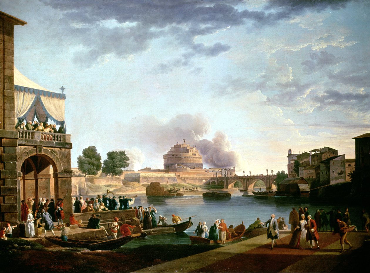 Valget av pave med Castel St. Angelo, Roma i bakgrunnen av Antonio Joli