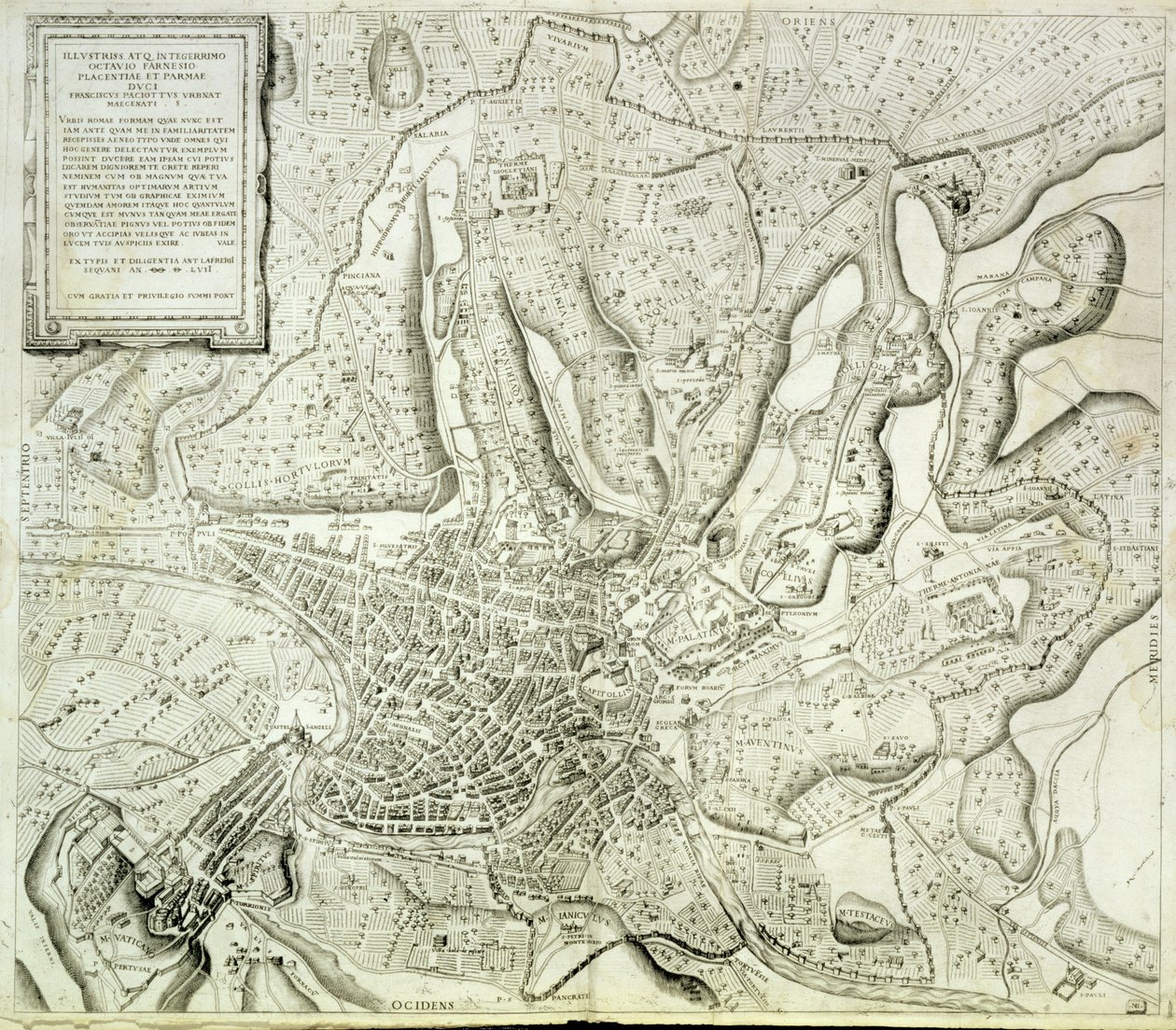 Kart over byen Roma, gravert av kunstneren, 1557 av Antonio Lafreri