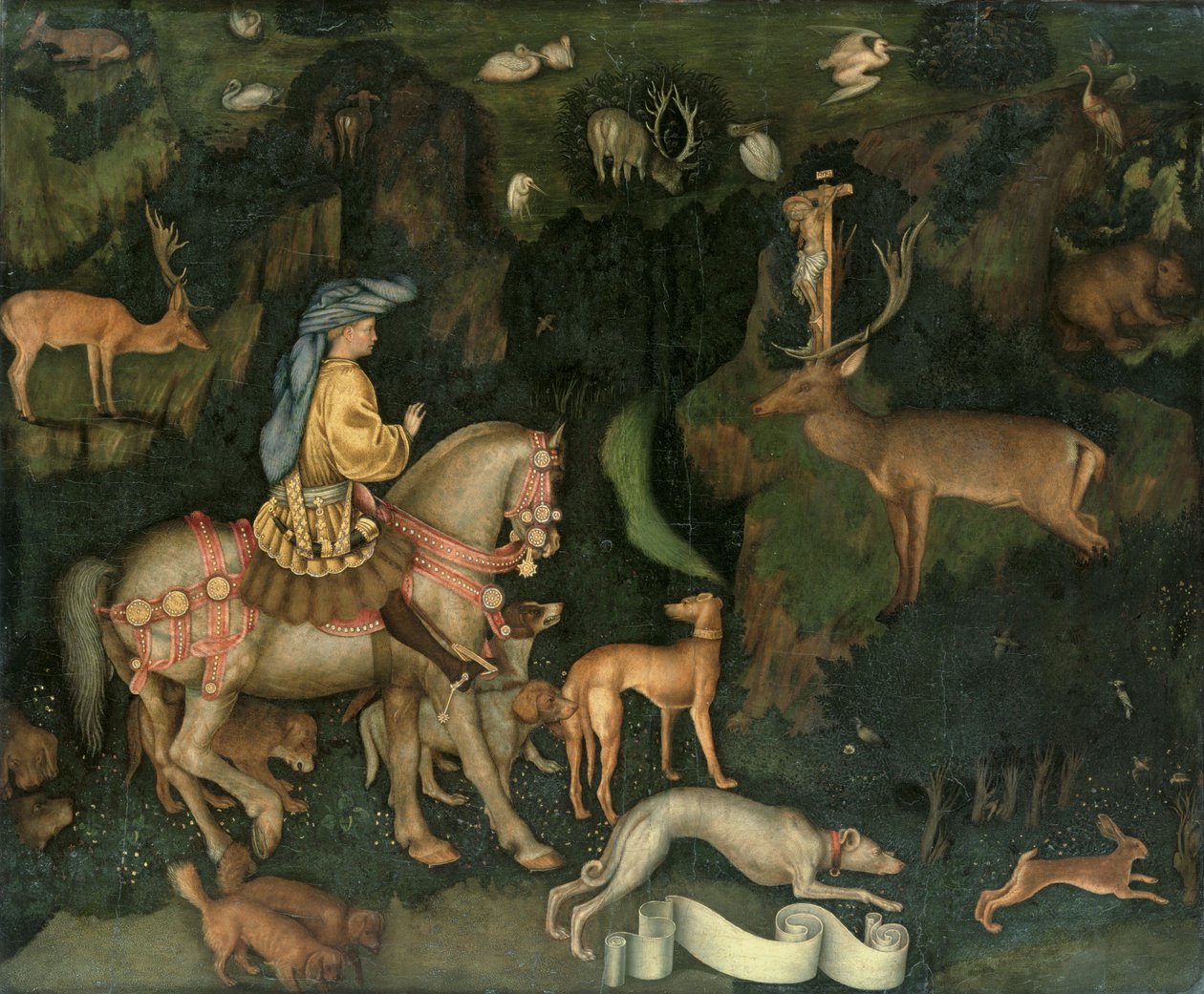 The Vision of St. Eustachius, ca. 1438-42 (eggtempera på tre) av Antonio Pisanello