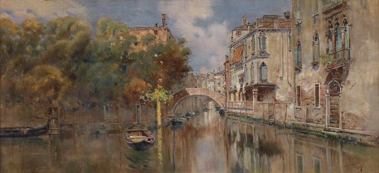 Utsikt over en kanal i Venezia av Antonio Reyna Manescau