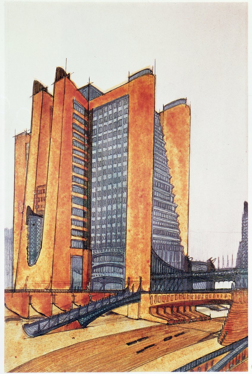 Studiedesign for en ny by, 1914 av Antonio SantElia