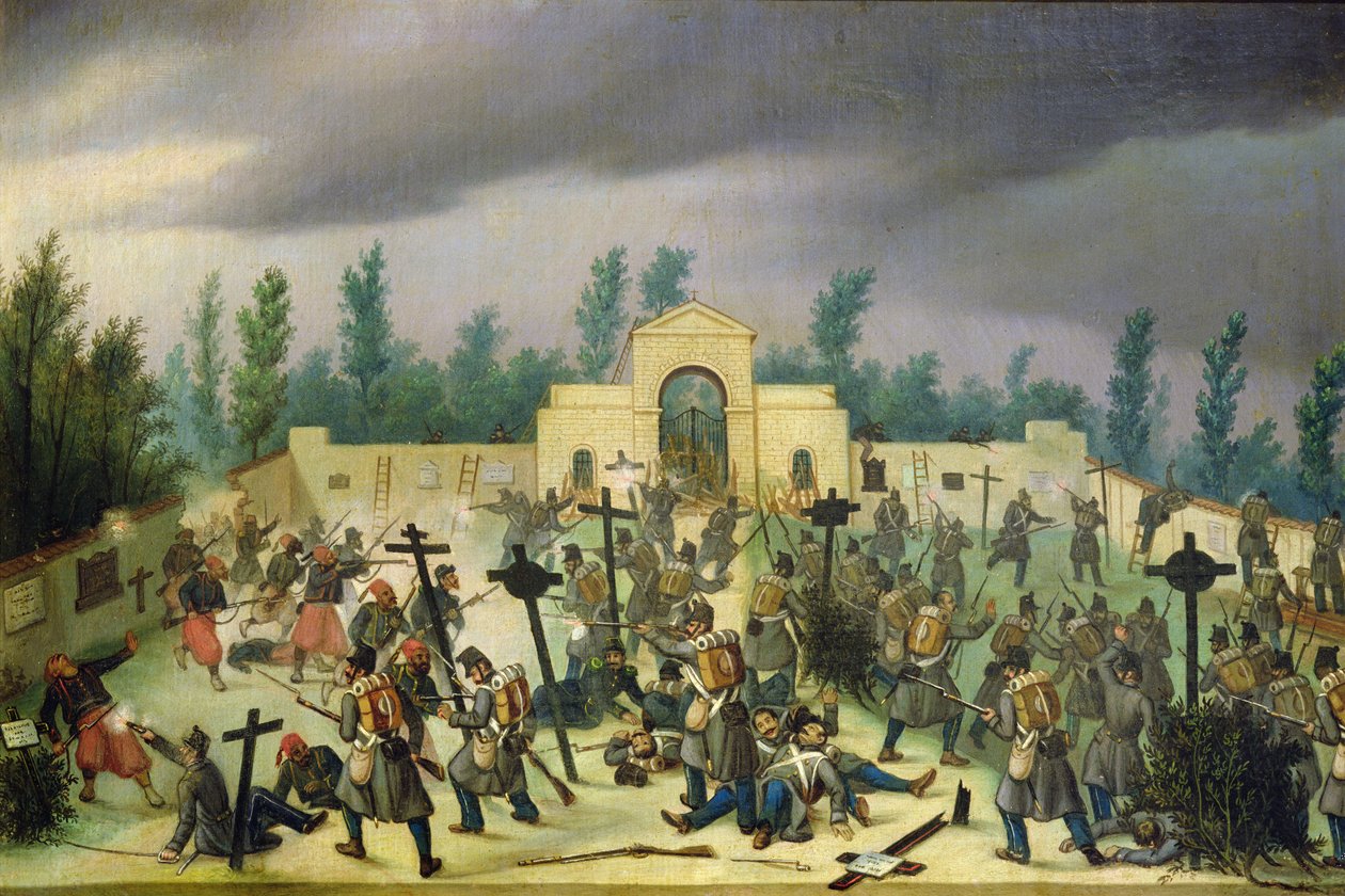 Scene fra slaget ved Solferino: Fighting in the Cemetery av Antonio Spandri