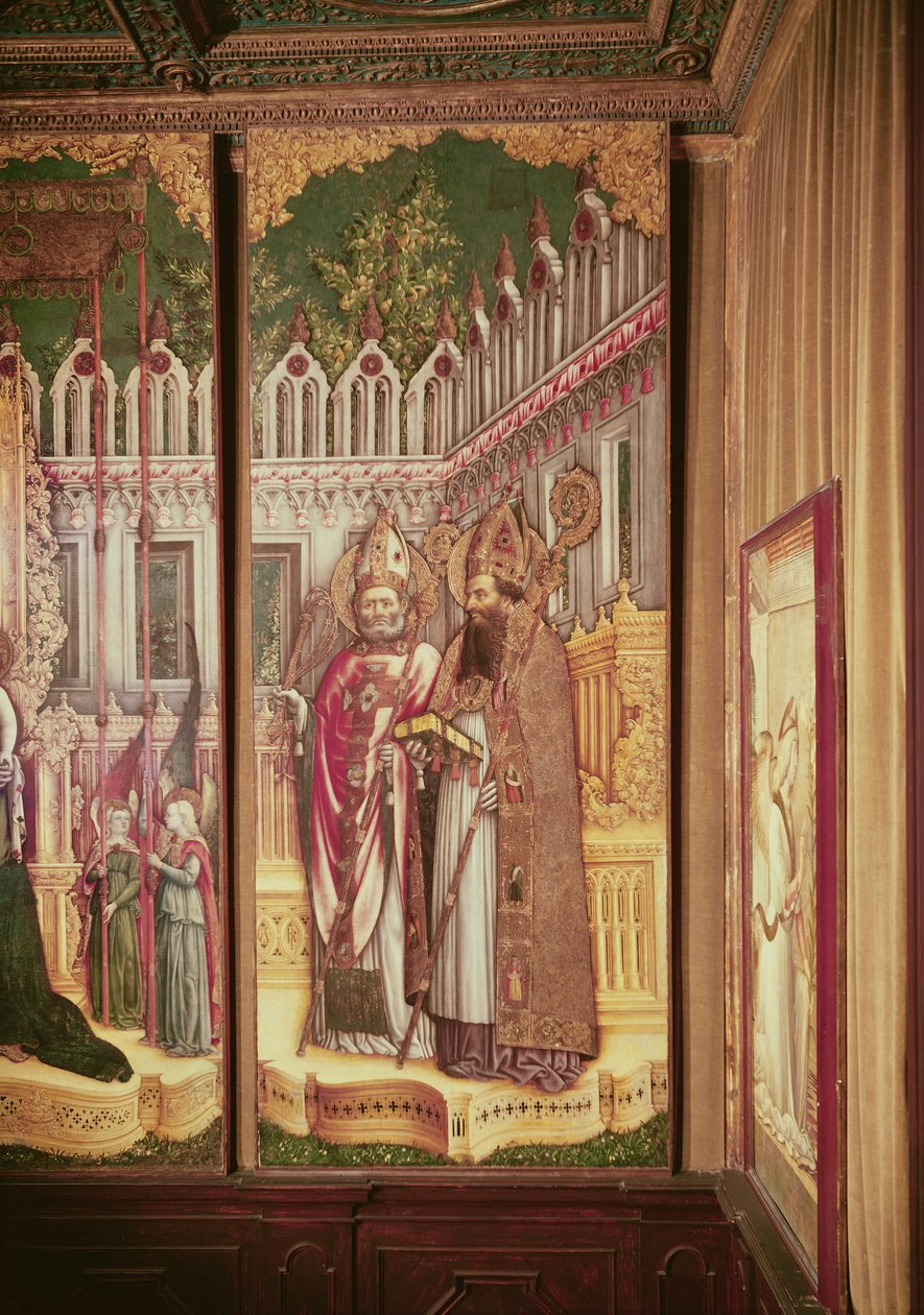 Triptych of the Virgin and Child omgitt av hellige, detalj på høyre panel som viser Saint Augustine og Saint Ambrose, 1446 (tempera på lerret) av Antonio Vivarini