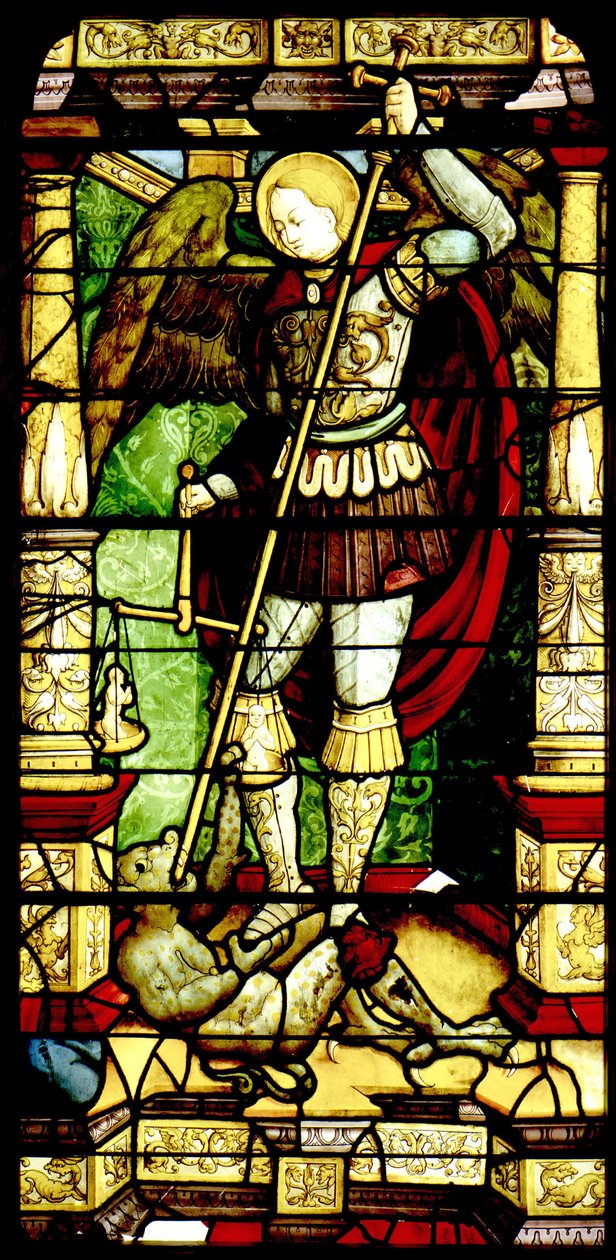 Glassmalerier med St. Michael Weighing Souls av Antonio da Pandino