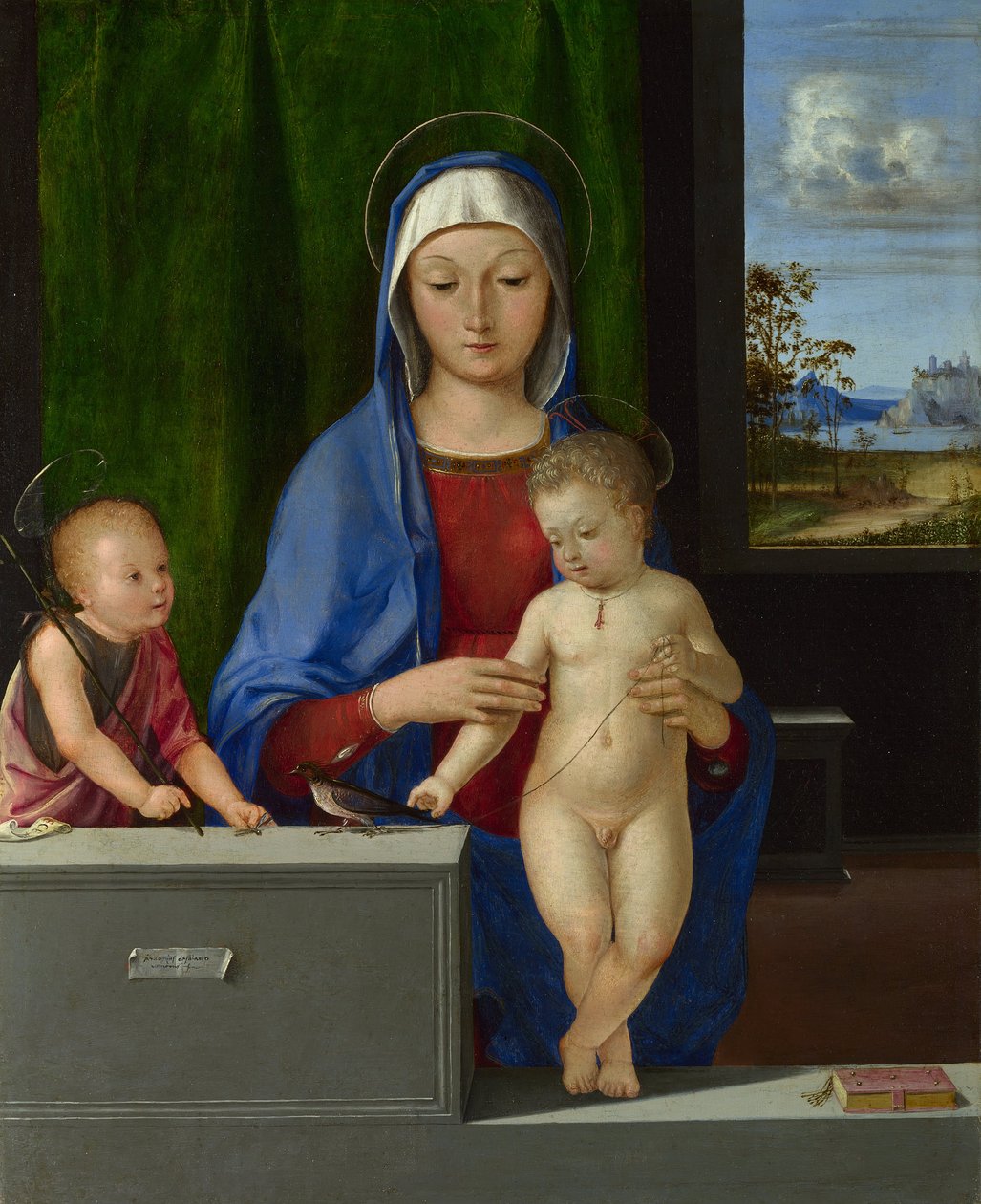 Jomfruen og barnet med Saint John av Antonio da Solario
