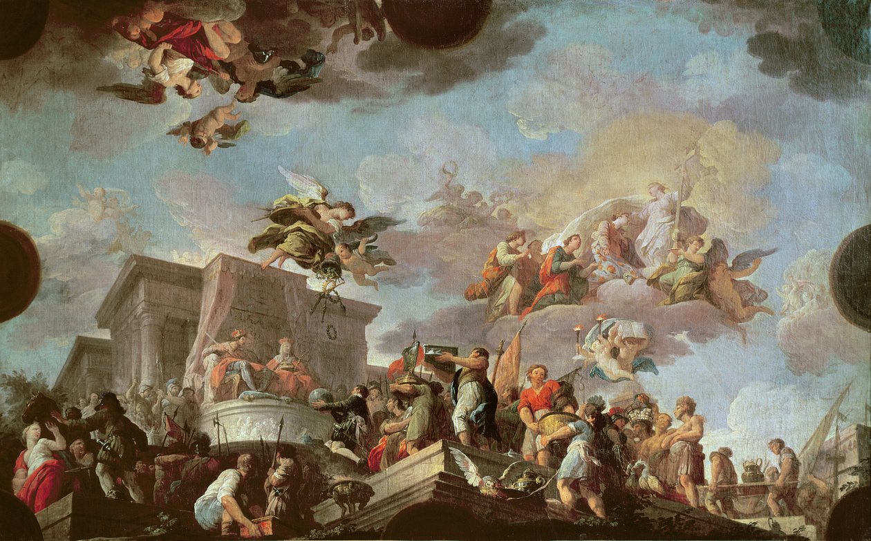 Christopher Columbus (1450-1506) Tilbyr den nye verden til de katolske kongene, før 1765 av Antonio the Elder Gonzalez Velazquez