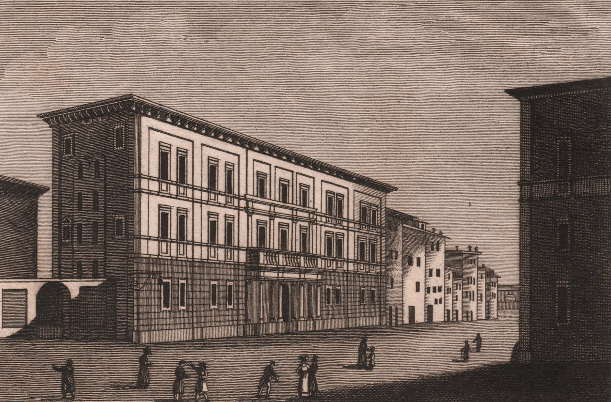 Utsikt over Episcopal Palace i Pistoia, Toscana, Italia, kobberstikk av Antonio Morghen (1788-1853), ca. 13x9,5 cm av Antonio (1788 1853) Morghen