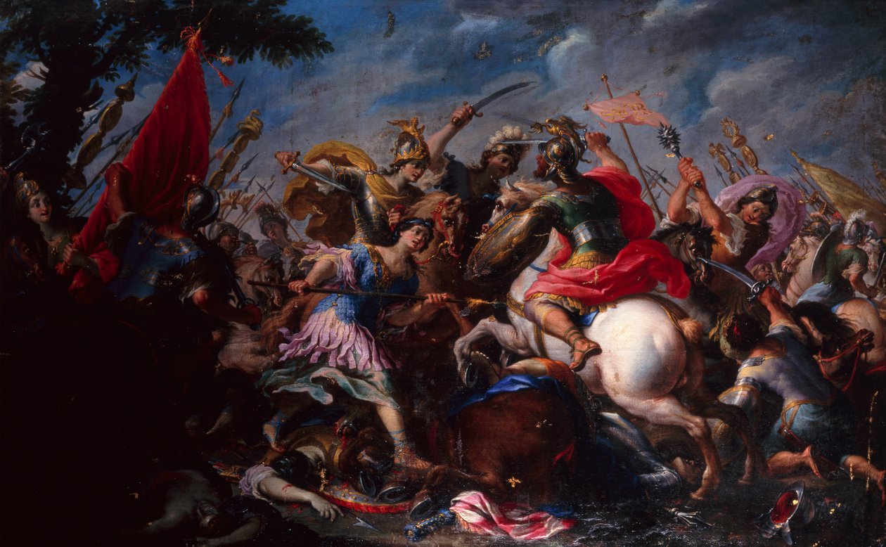 The Battle of the Amazons (olje på lerret) av Antonio (circle of) Tempesta