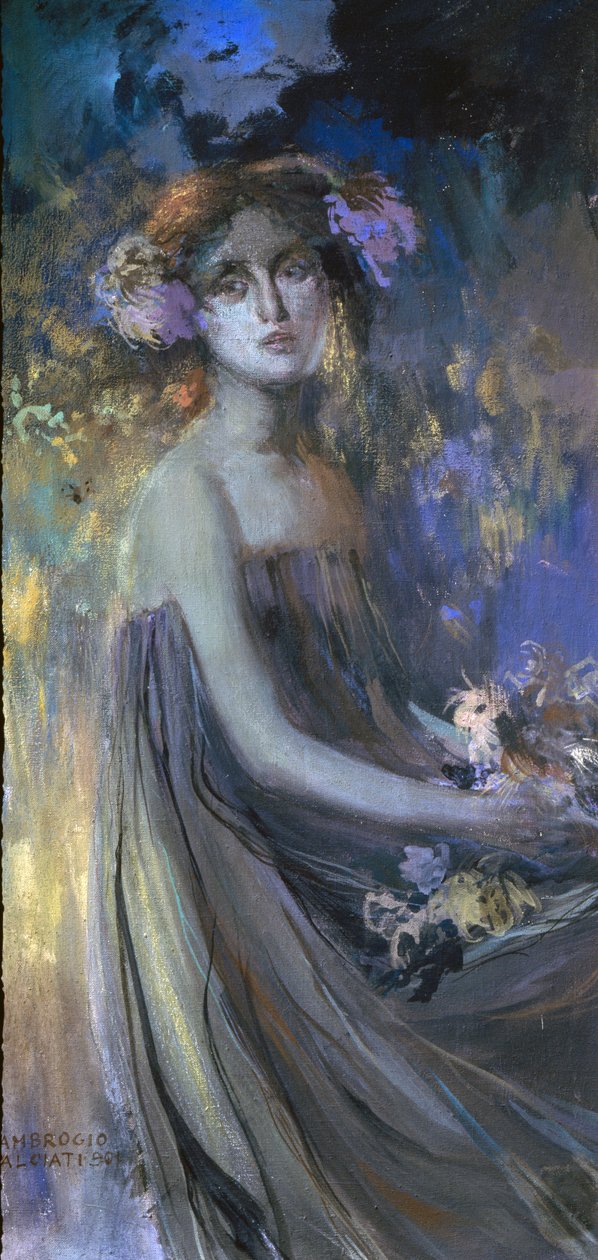 Dame med blomster av Antonio Ambrogio Alciati