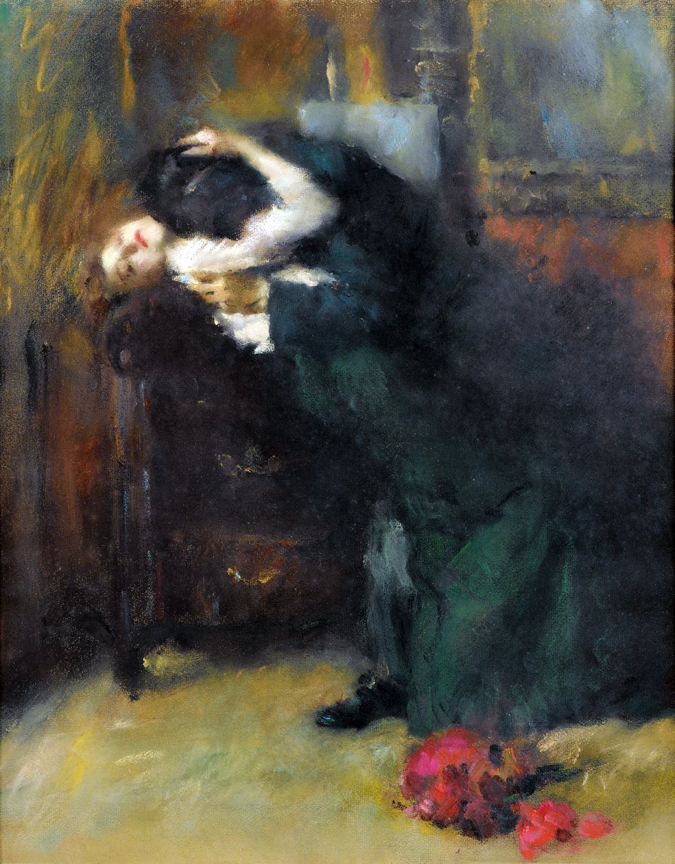 Kysset av Antonio Ambrogio Alciati (1878-1929), - Pastell på papir, 56x44 cm - Privat samling av Antonio Ambrogio Alciati