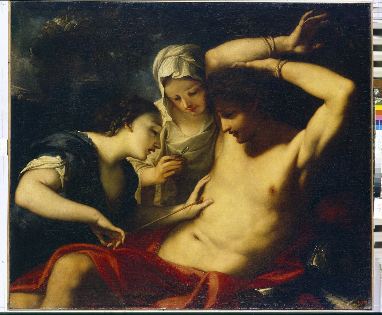 Saint Sebastian (martyr tidlig på 400-tallet), Saint Irene (fra Roma, martyr i 304) og Saint Lucia (fra Syracuse, martyr rundt 303 eller 310) (De hellige Sebastian, Irene og Lucia) - Maleri av Antonio Balestra (1666-1740) ), olje på lerret - italiensk kuns av Antonio Balestra