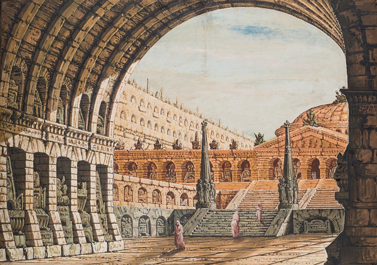 Inngangsbue med obelisker. av Antonio Basoli