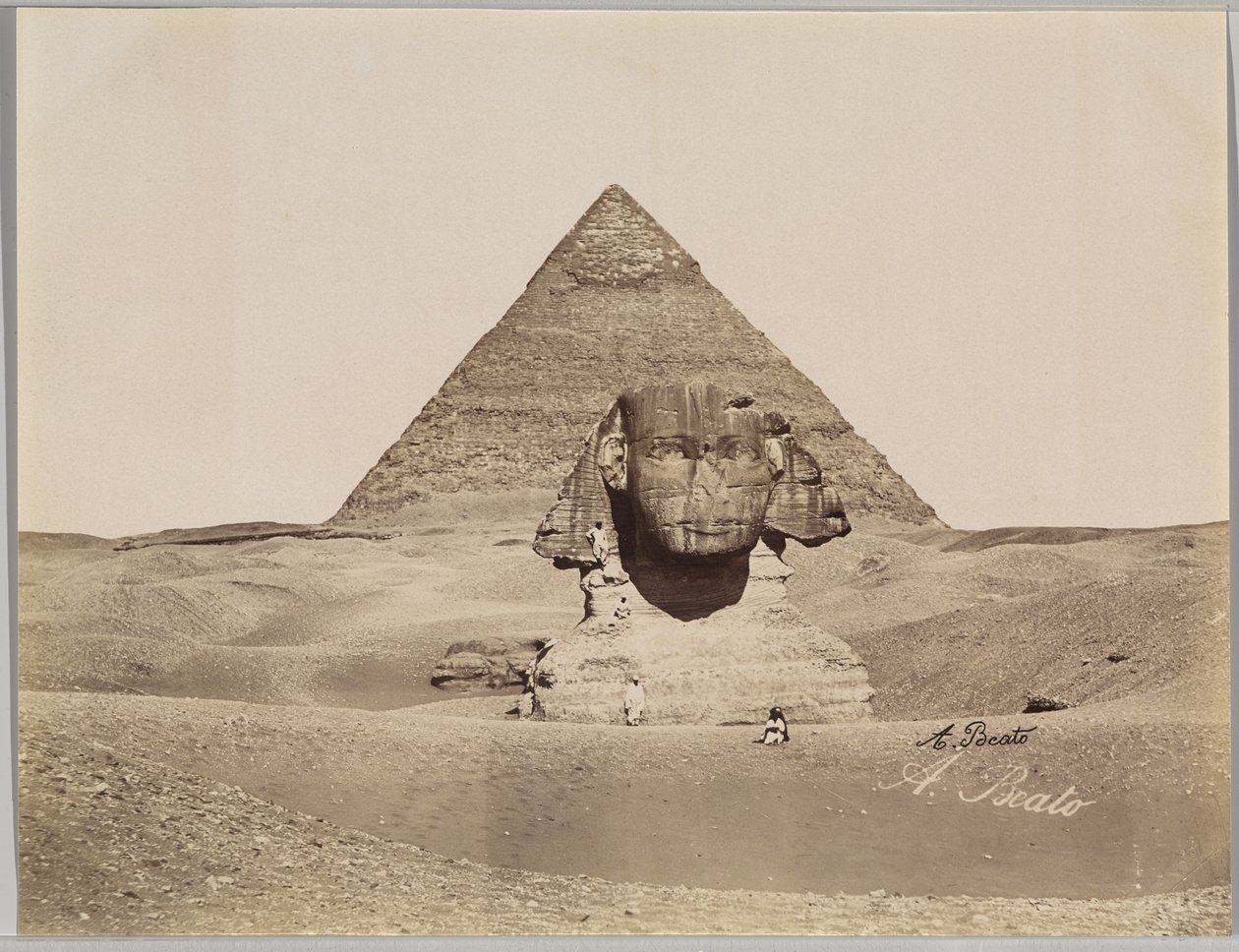 Sphinx et la Pyramide de Chephren (albumin sølvfoto) av Antonio Beato