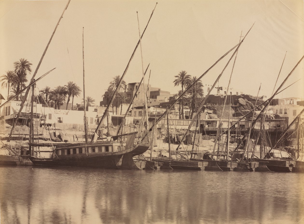 Utsikt over Aswan - langs Nilen, ca. 1870-1880-årene. av Antonio Beato