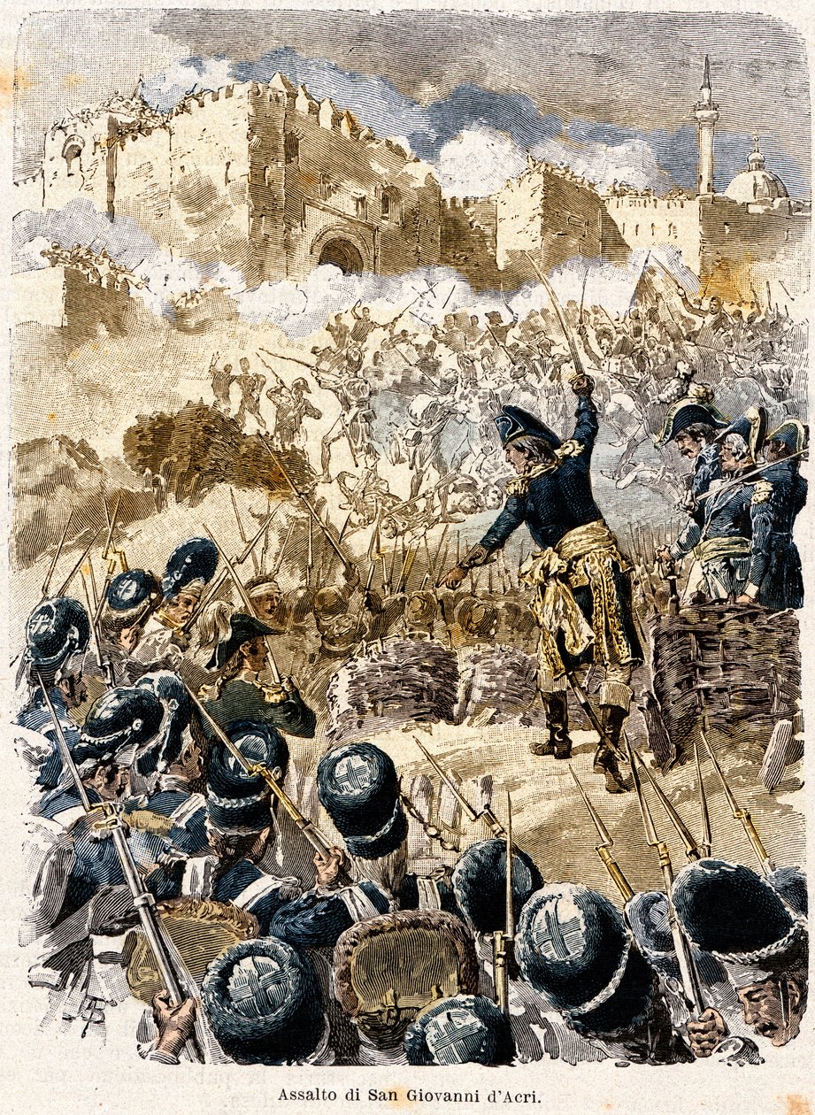 Egyptisk felttog: Beleiringen av Sankt Johannes av Acre av Napoleon Bonaparte (1769–1821) 1799 Gravering av Antonio Bonamore (1845–1907) fra «Napoleon-historien» 1893 av Antonio Bonamore