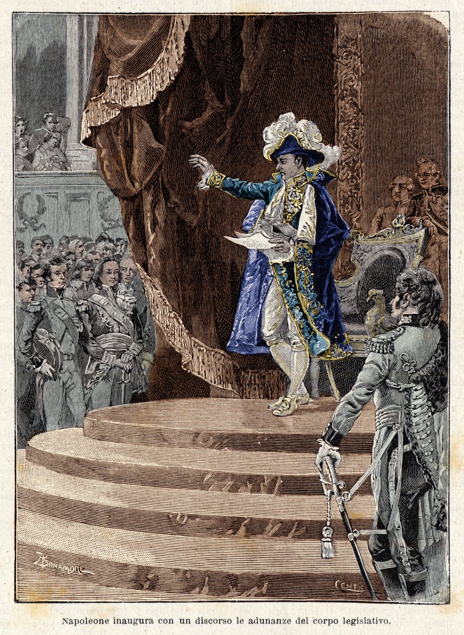 Napoleon Bonaparte åpner med en tale møtene i det lovgivende organet av Antonio Bonamore