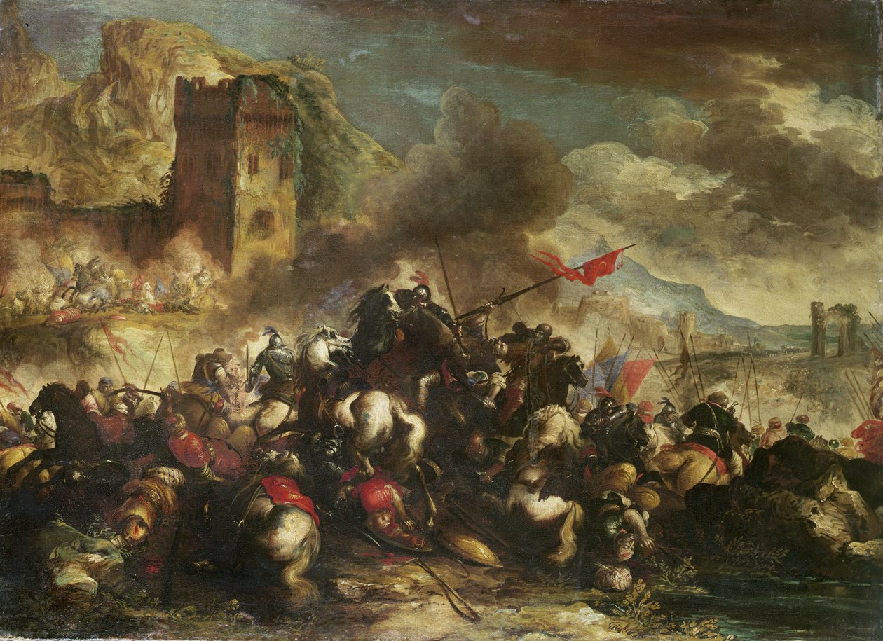 Kavaleri trefninger mellom korsfarere og tyrkere av Antonio Calza