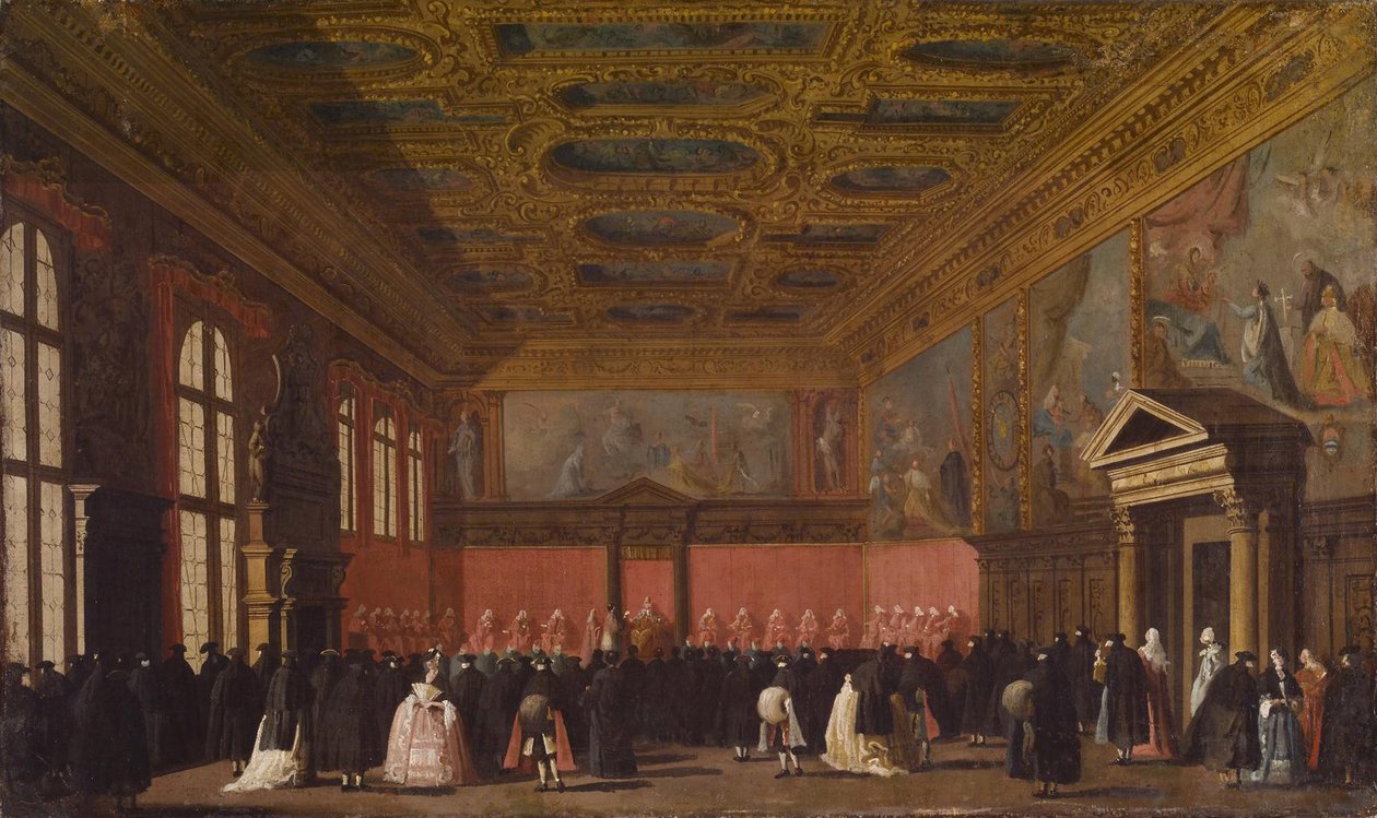 Mottak av utenlandske ambassadører i Dogepalasset, Venezia, ca. 1765-80 av Giovanni Antonio Canal