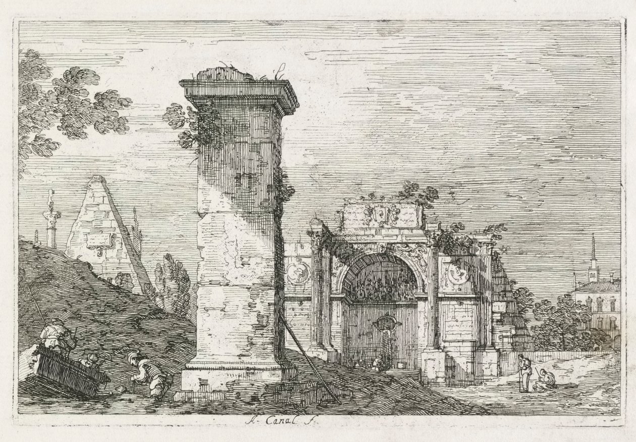 Visninger: Den isolerte søylen av Antonio Canaletto