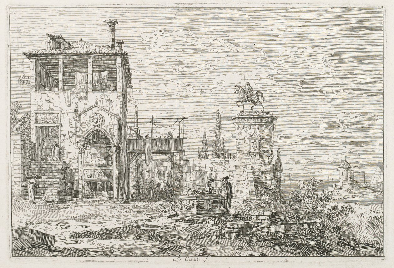 Utsikt: Ryttermonumentet, 1735-1746. av Giovanni Antonio Canal
