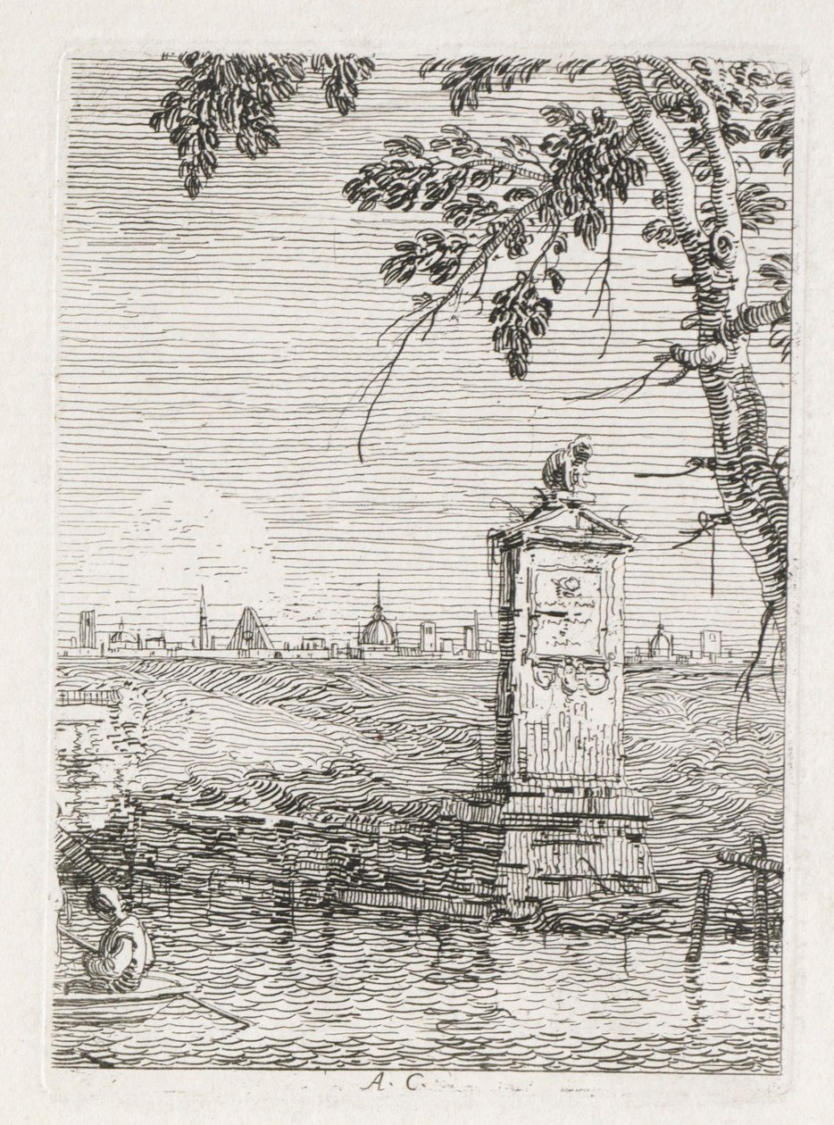 Visninger: Det lille monumentet under et tre, 1735-1746. av Giovanni Antonio Canal