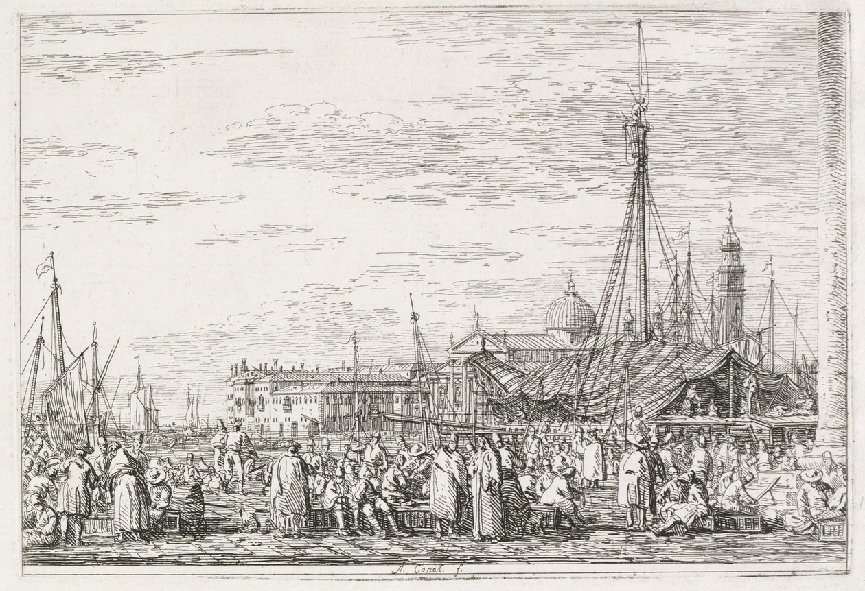 Visninger: Markedet på Molo av Antonio Canaletto