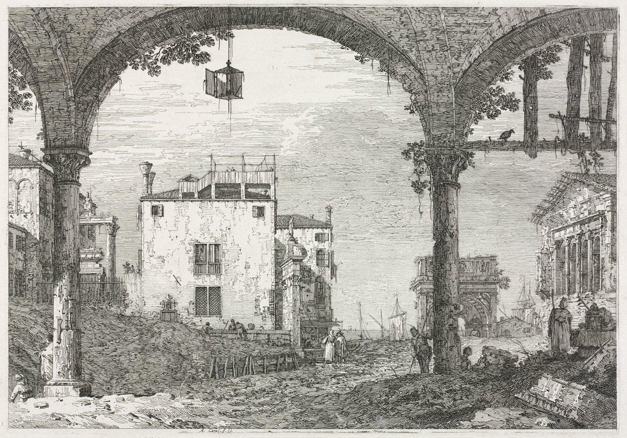 Utsikt: Portikoen med lykten av Antonio Canaletto