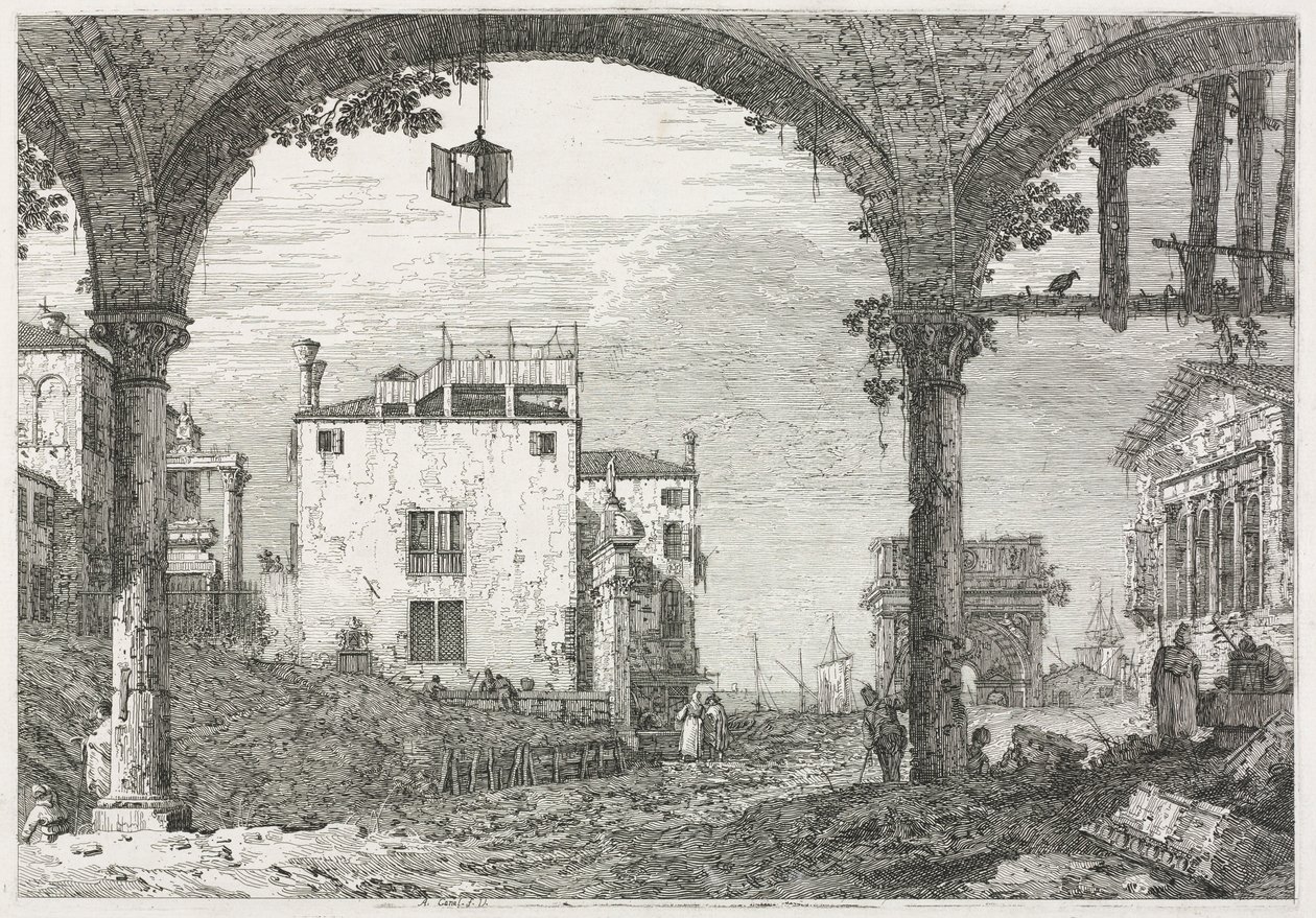 Utsikt: Portikoen med lykten, 1735-1746. av Giovanni Antonio Canal