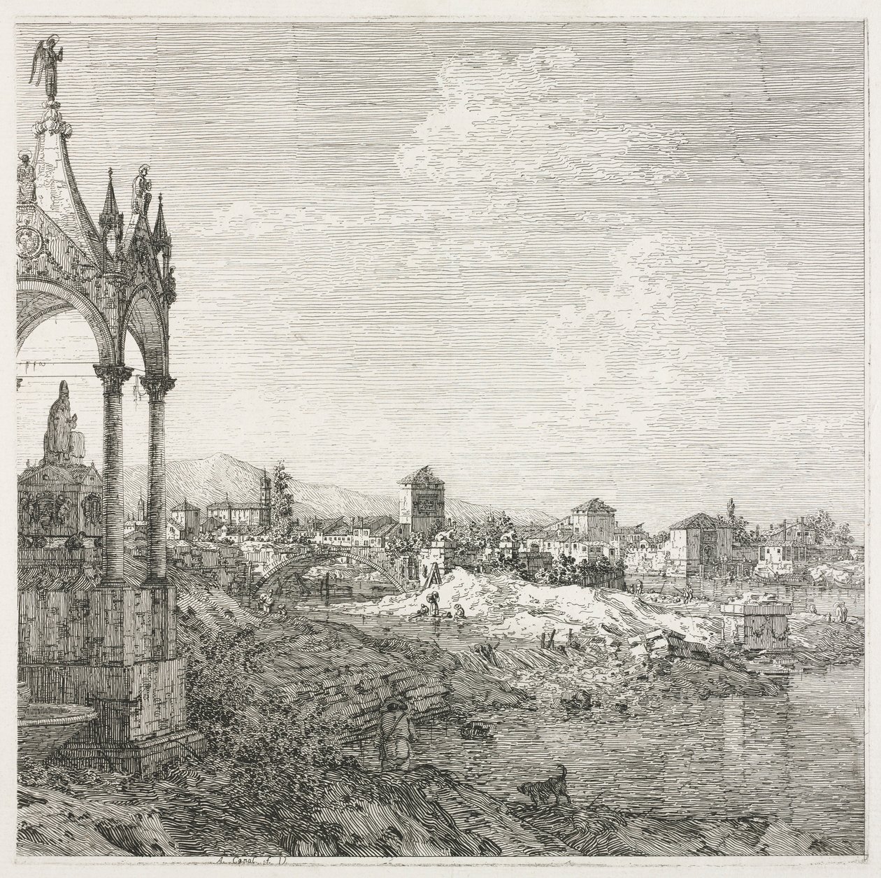 Visninger: En biskops grav, 1735-1746. av Giovanni Antonio Canal