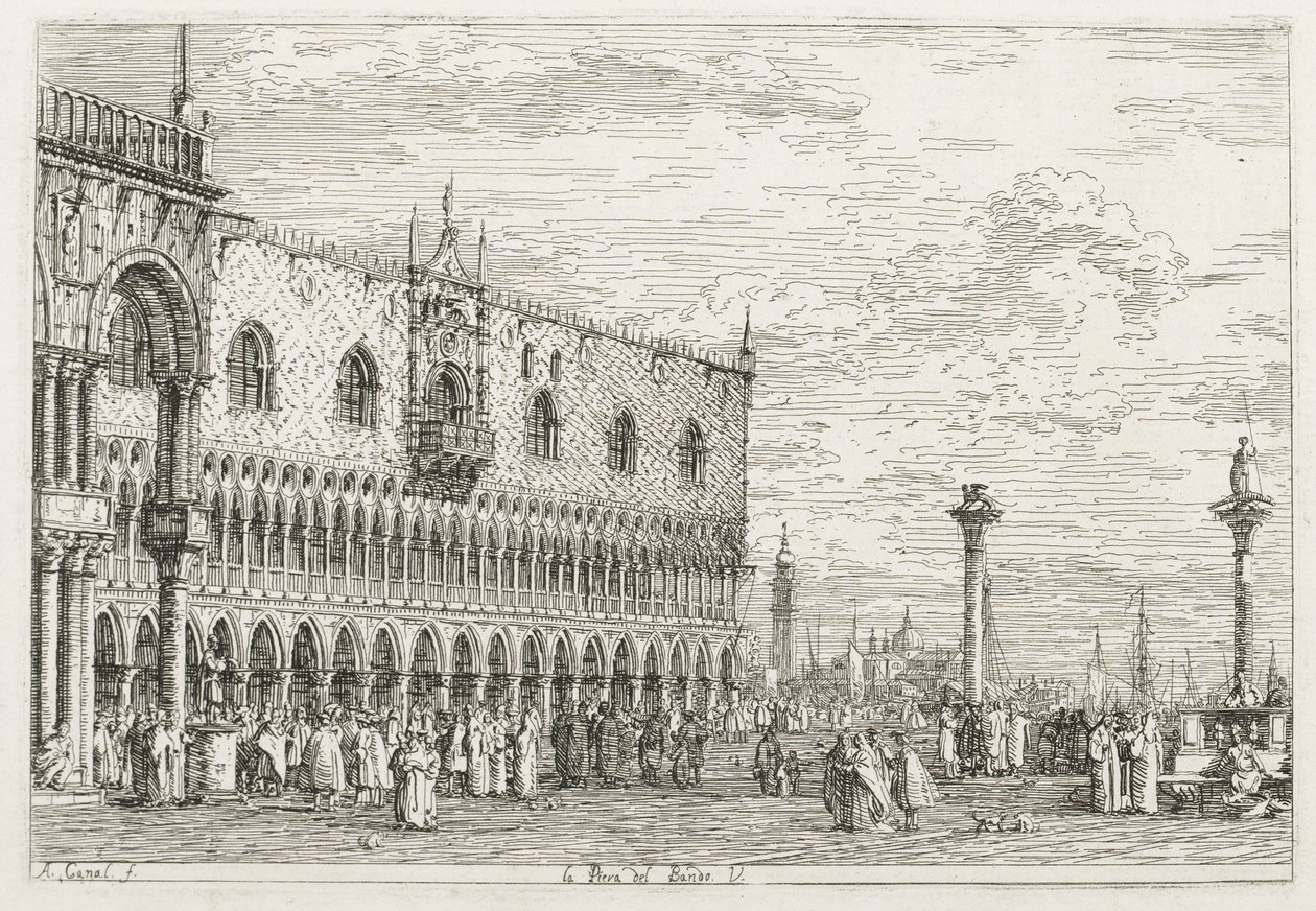 Visninger: Proklamasjonssteinen i Venezia av Antonio Canaletto
