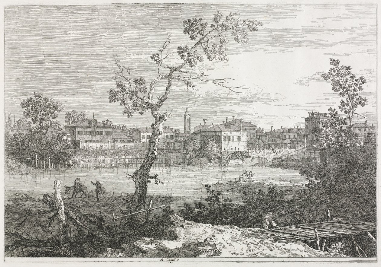 Utsikt: Utsikt over Burano, en by på en øy i den venetianske lagunen av Antonio Canaletto