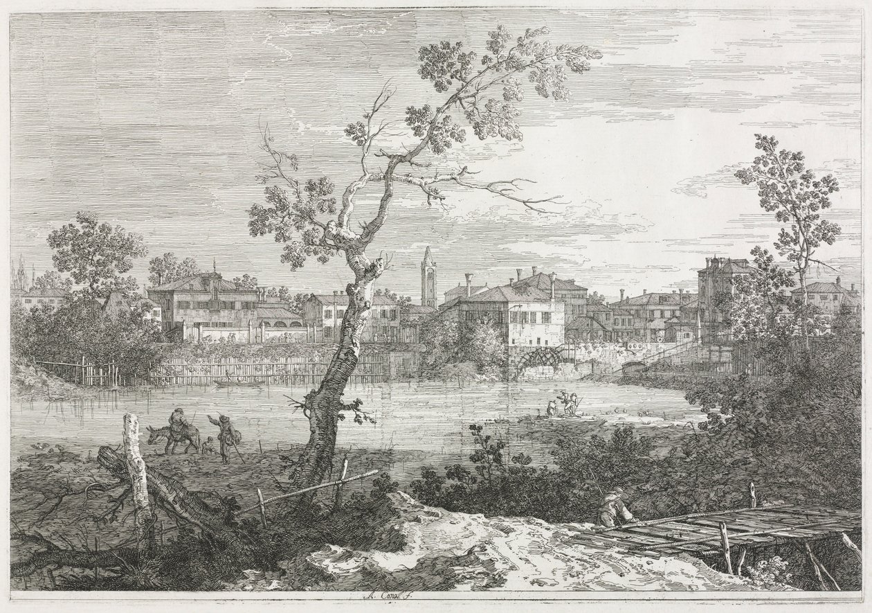 Utsikt: Utsikt over Burano, en by på en øy i den venetianske lagunen, 1735-1746. av Giovanni Antonio Canal