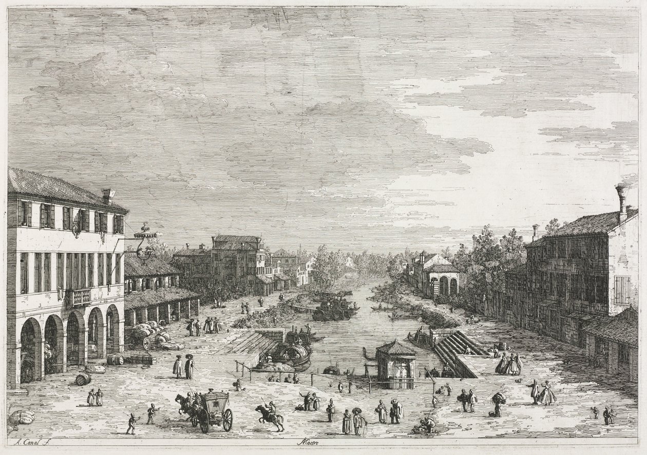 Utsikt: Utsikt over Mestre, en by i provinsen Venezia av Antonio Canaletto