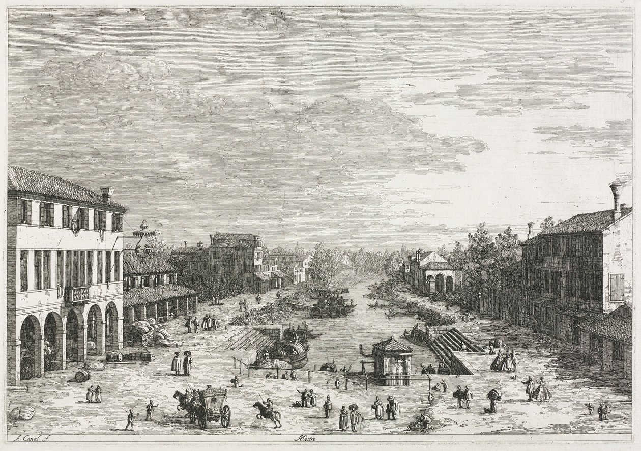 Utsikt: Utsikt over Mestre, en by i provinsen Venezia, 1735-1746. av Giovanni Antonio Canal
