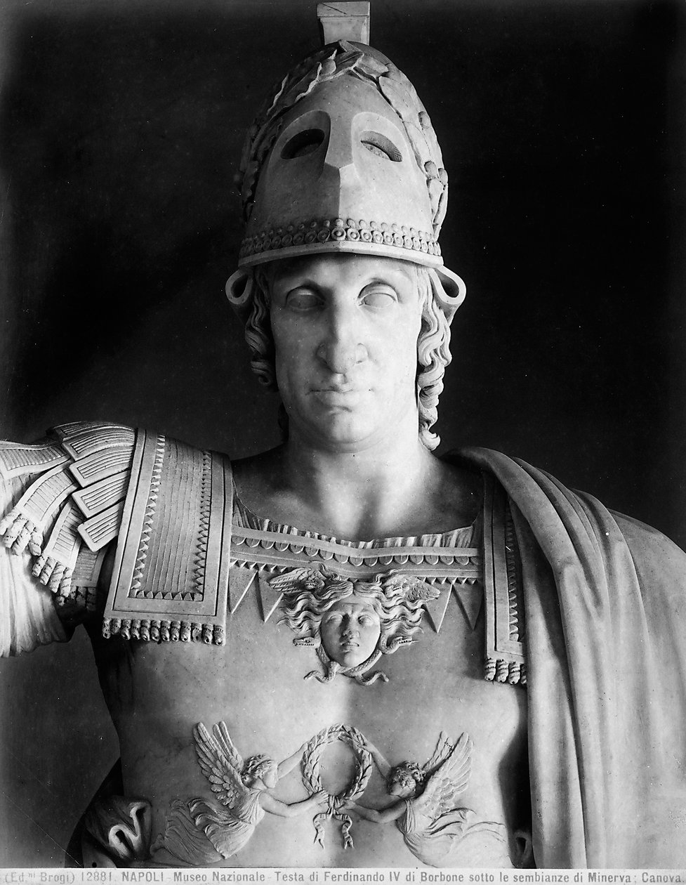 Detalj av statuen av Ferdinand IV av Bourbon i plaggene til Minerva av Antonio Canova