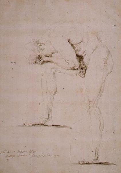 Naken mann gråter (blyant på papir) av Antonio Canova