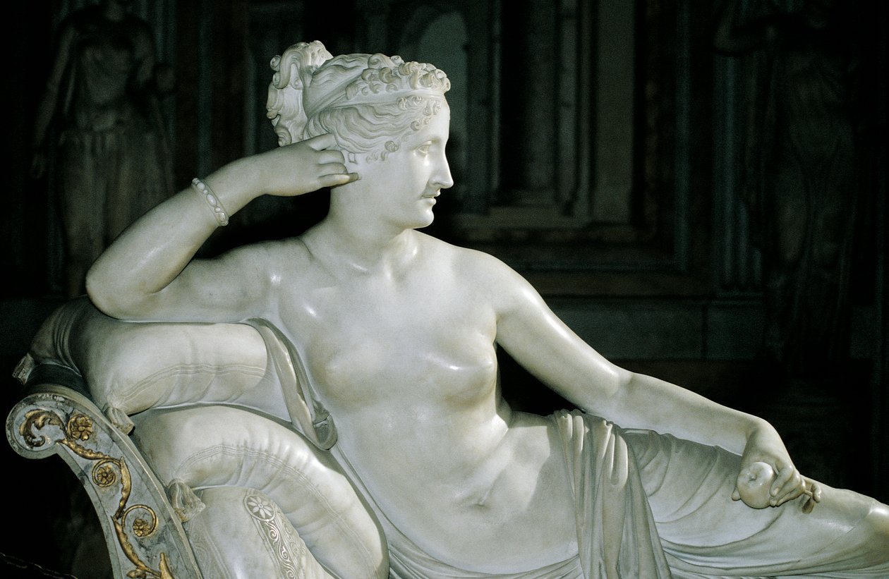 Paolina Borghese som Venus Victrix, av Antonio Canova (1757-1822), hvit marmor av Antonio Canova