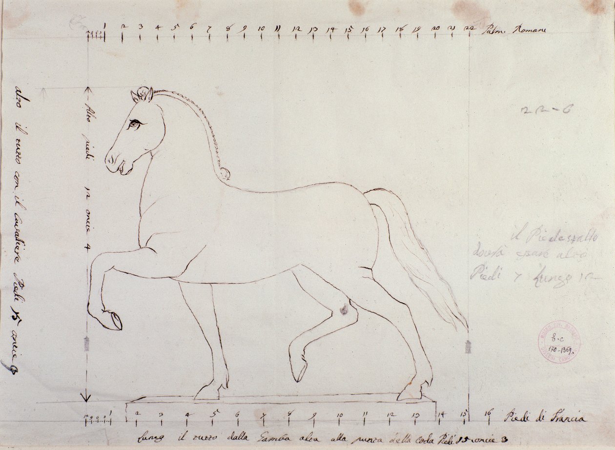 Studie for en hest for et ridemonument (tegning av Antonio Canova