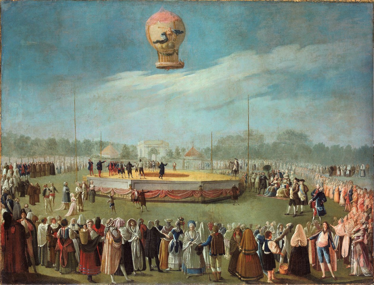 Oppstigning av en ballong i nærvær av domstolen til Charles IV, ca. 1783 av Antonio Carnicero