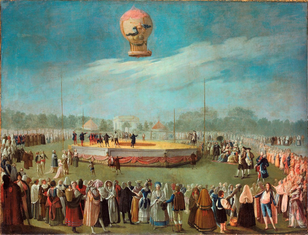 Ascent of a Balloon in the Presence of Court of Charles IV - Maleri av Antonio Carnicero Mancio (1748-1814), olje på lerret av Antonio Carnicero