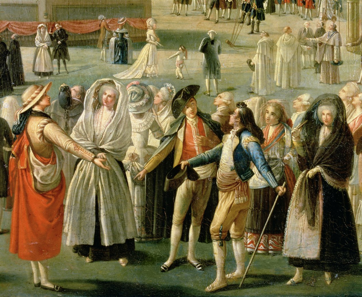 Oppstigningen til en varmluftsballong i Madrid, detalj av mengden (olje på lerret) (detalj) av Antonio Carnicero
