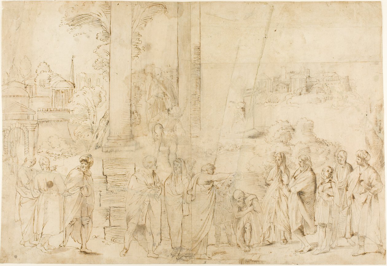 Saint Paul som døper Areopagitten Dionysos (recto); Skisser av baby, hender (verso) av Antonio Carracci