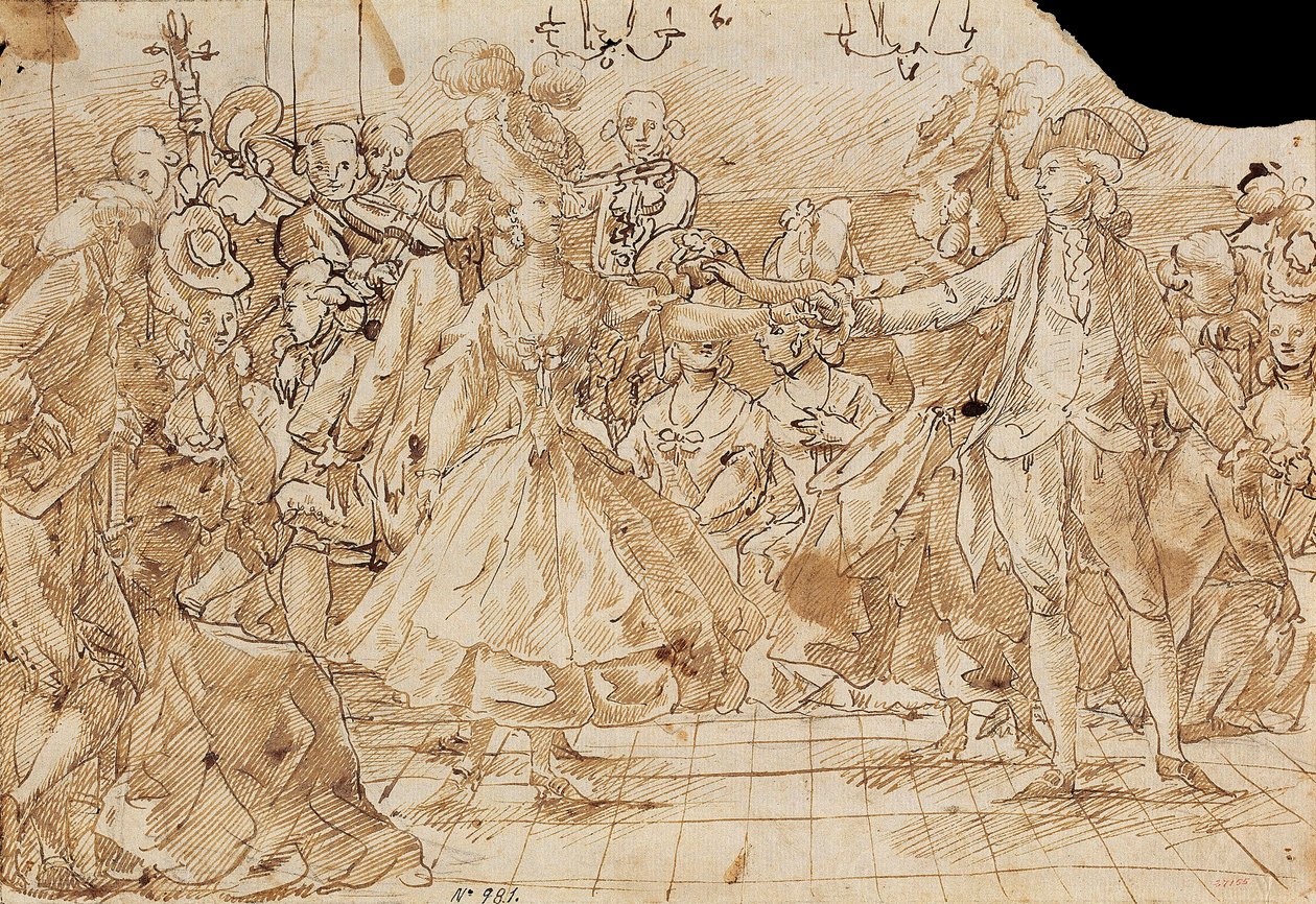 ""Minuet"" - Verk av Antonio Casanovas Torrents (1752-1796) Menuettpenn, brunt indisk blekk på papir ca. 1780 National Art Museum of Catalonia, Barcelona 20,9x30 av Antonio Casanovas i Torrents