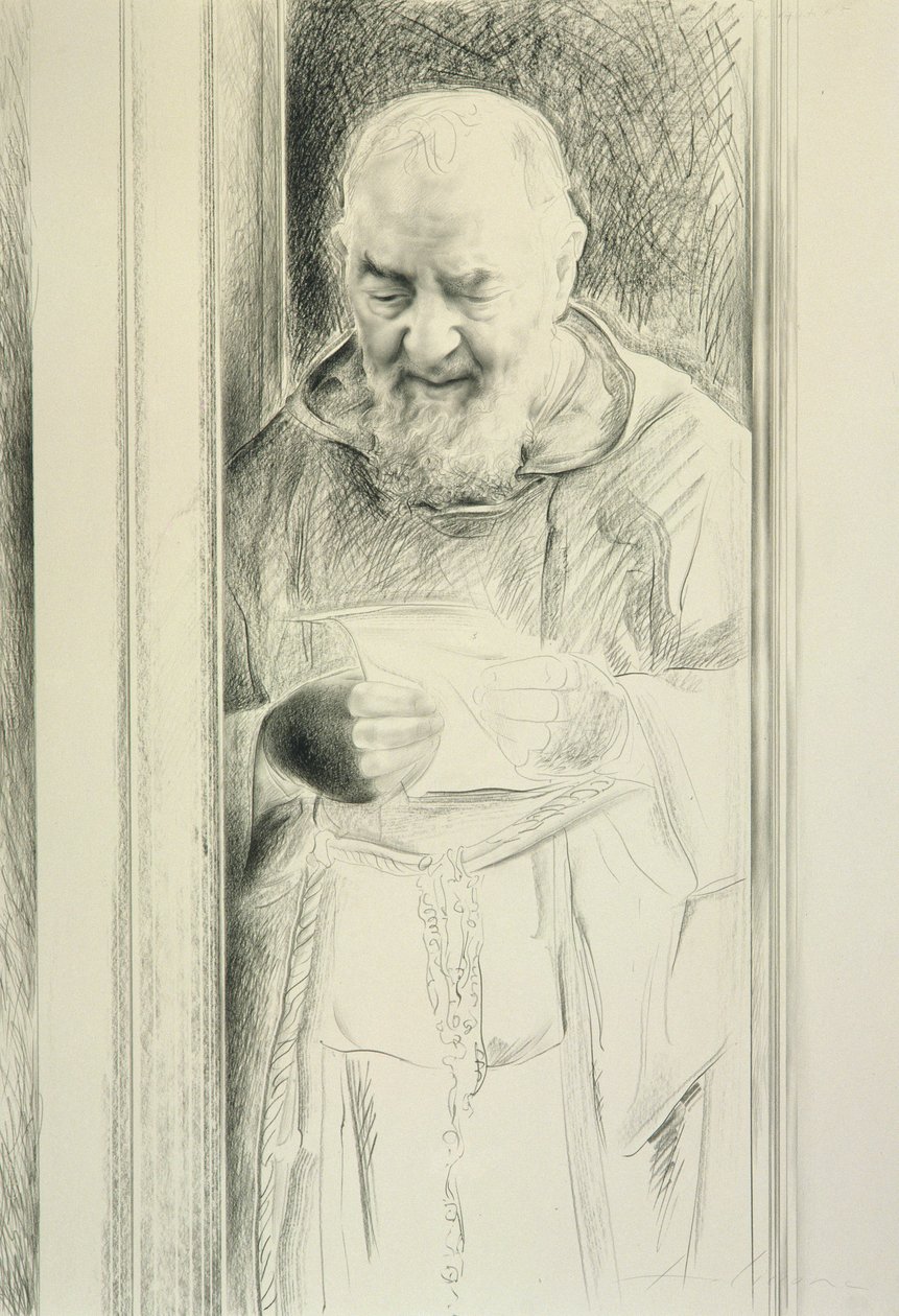 Padre Pio Reading, 1988-89 (kull på papir) av Antonio Ciccone