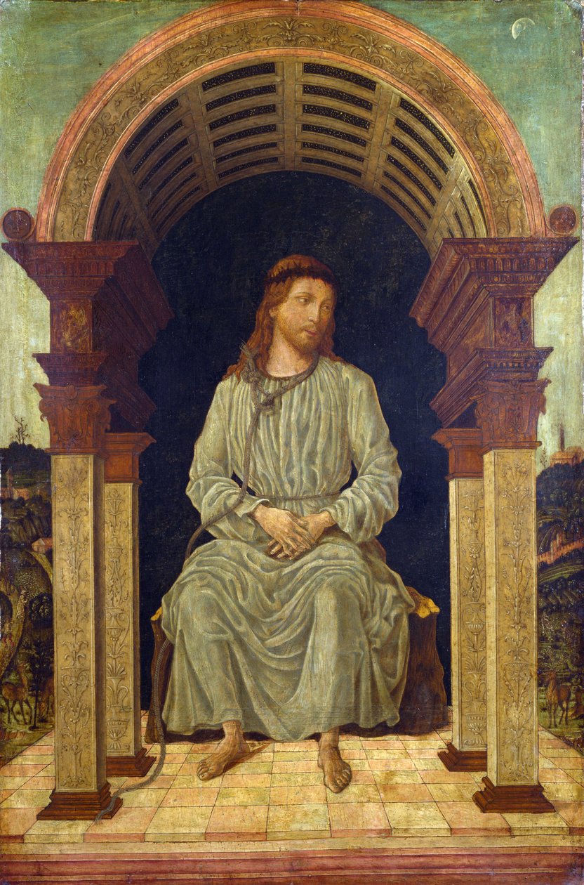 ""mystical figure of christ"" Jesus satt med en bøddelsløkke rundt halsen knyttet til hån av Kristus - Maleri tilskrevet Antonio Cicognara (aktiv ca. 1480 - 1500) London National Gallery av Antonio Cicognara