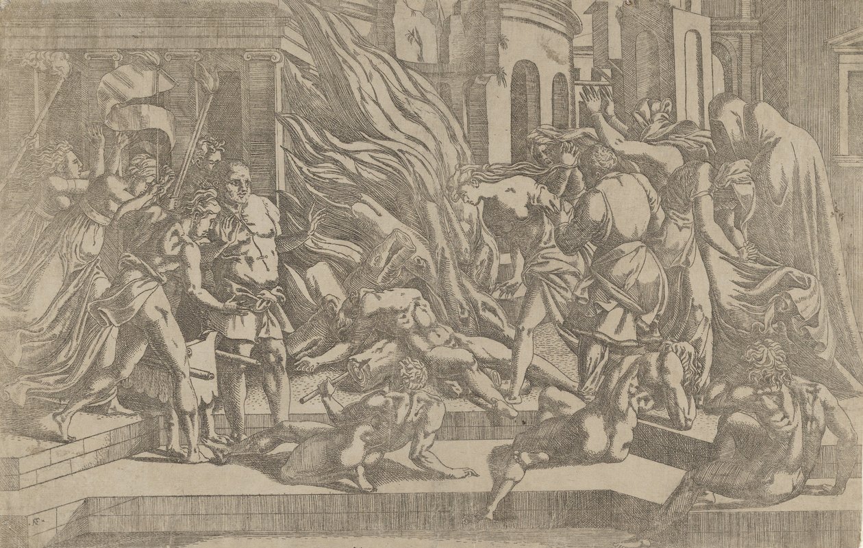 Brenning av et lik, 1540-45. av Antonio Fantuzzi