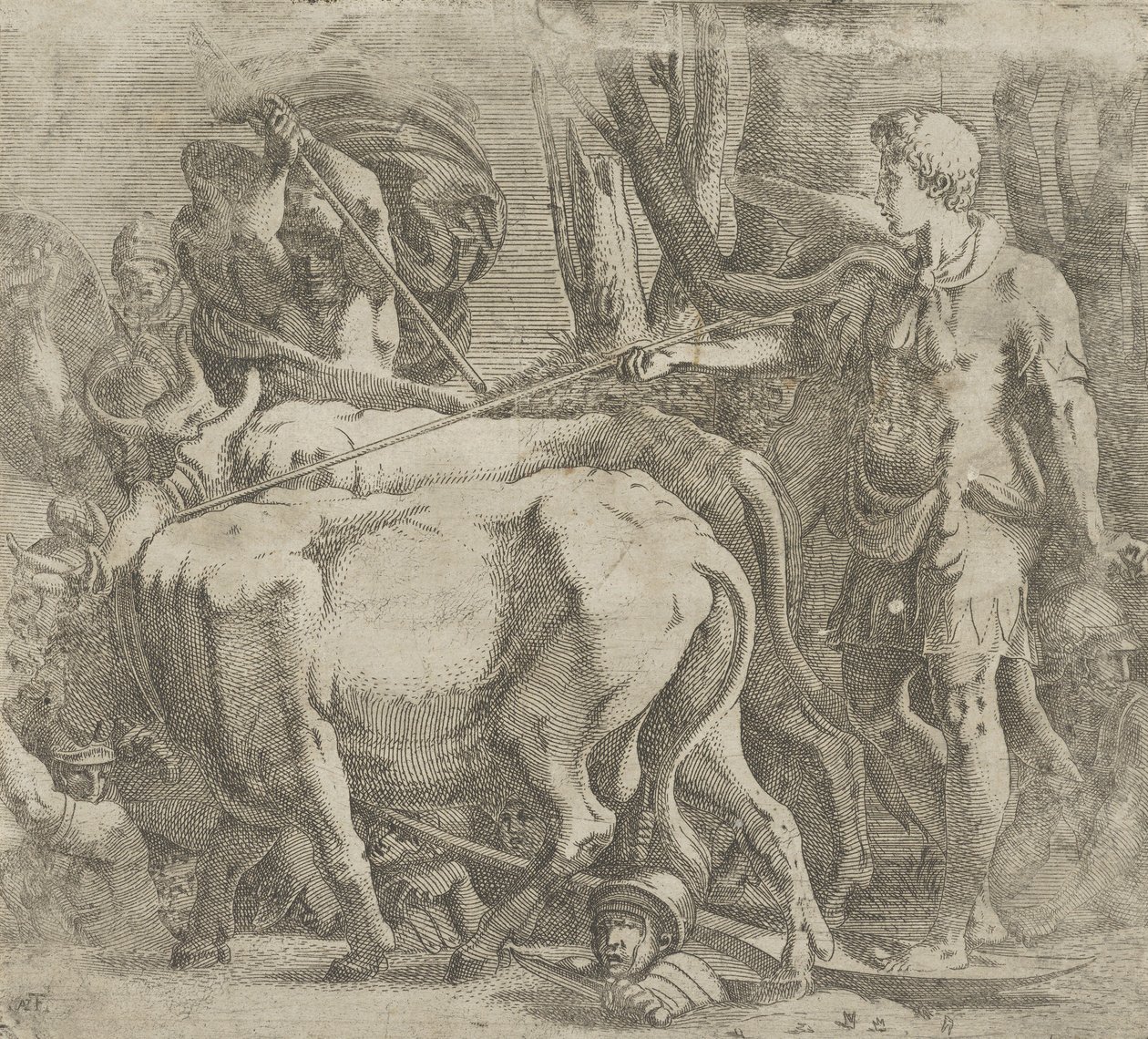 Cadmus dyrker marken der han sådde dragens tenner, 1540-45. av Antonio Fantuzzi