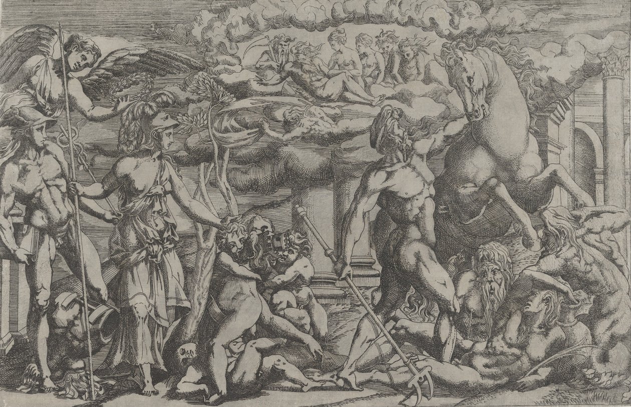 Konkurranse mellom Neptun og Athena, 1540-45. av Antonio Fantuzzi