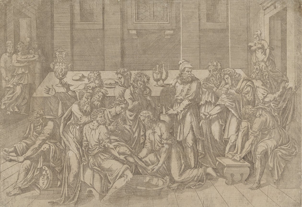 Jesus vasker disiplenes føtter, 1540-45. av Antonio Fantuzzi
