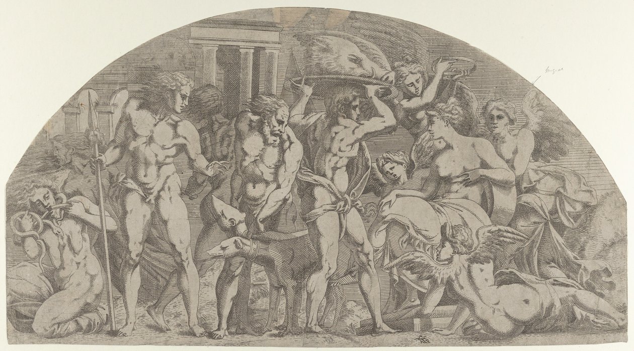 Meleager som bringer villsvinens hode til Atalanta, 1540-45. av Antonio Fantuzzi